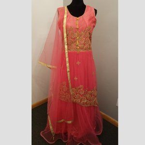 Pink Gown Indian Style Dress Long Anarkali Large